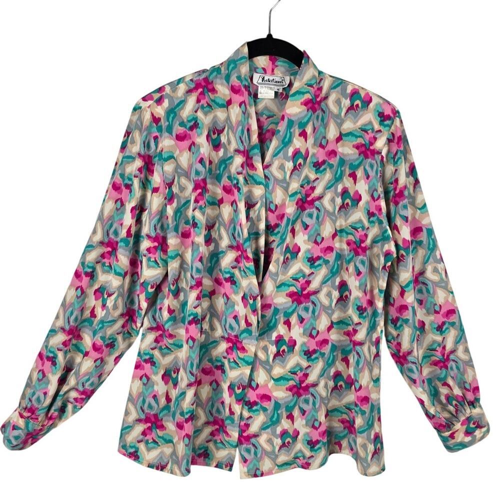 Vintage Notations Floral Shoulder Pad Blouse 80s Secretary Grandmacore Size 6
